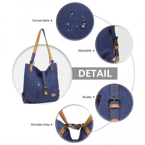 E6850 - 1 - Kono Casual Canvas Dual - Use Bag Large Capacity Shoulder Bag and Backpack - Navy - Easy Luggage