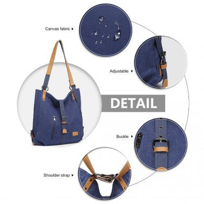 E6850 - 1 - Kono Casual Canvas Dual - Use Bag Large Capacity Shoulder Bag and Backpack - Navy - Easy Luggage