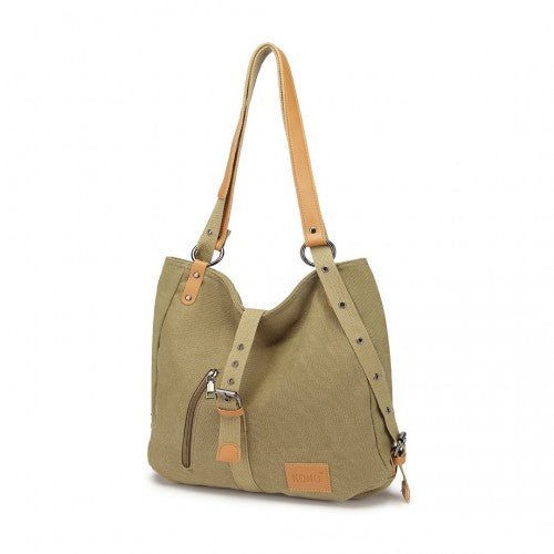 E6850 - Kono Canvas Hobo Slouch Shoulder Bag and Backpack - Khaki - Easy Luggage