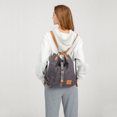 E6850 - Kono Canvas Hobo Slouch Shoulder Bag and Backpack - Khaki - Easy Luggage
