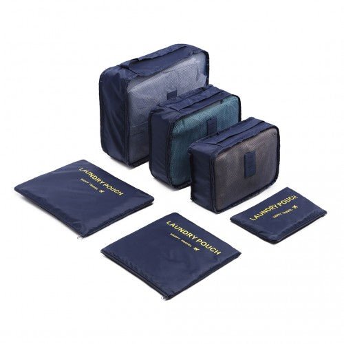 E6874 - 1 - Kono 6 Piece Polyester Travel Luggage Organiser Bag Set - Navy - Easy Luggage