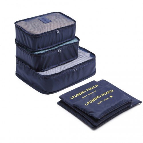 E6874 - 1 - Kono 6 Piece Polyester Travel Luggage Organiser Bag Set - Navy - Easy Luggage