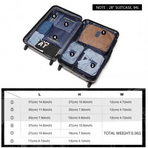 E6874 - 1 - Kono 6 Piece Polyester Travel Luggage Organiser Bag Set - Navy - Easy Luggage