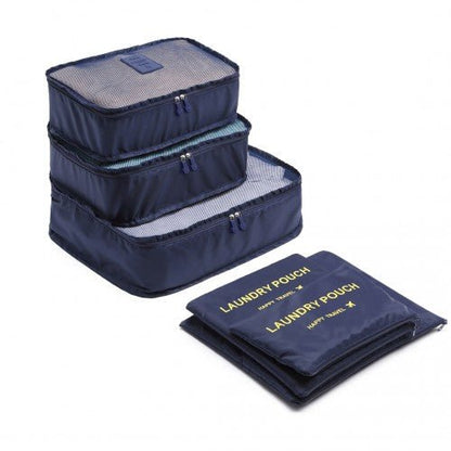 E6874 - Kono 6 Piece Polyester Travel Luggage Organiser Bag Set - Navy - Easy Luggage