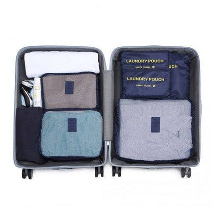 E6874 - Kono 6 Piece Polyester Travel Luggage Organiser Bag Set - Navy - Easy Luggage