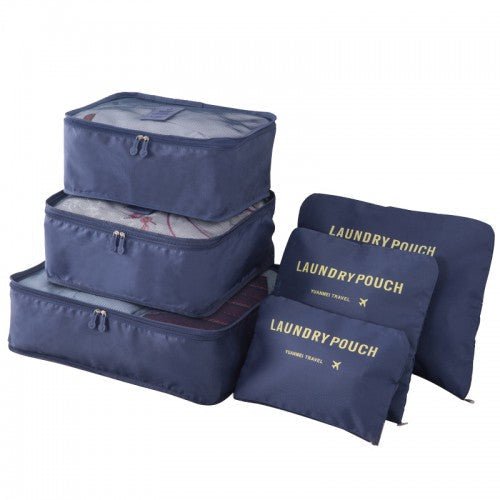 E6874 - Kono 6 Piece Polyester Travel Luggage Organiser Bag Set - Navy - Easy Luggage