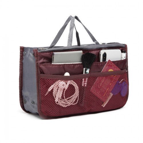 E6876 - Miss Lulu Folding Nylon Handbag Organiser - Burgundy - Easy Luggage