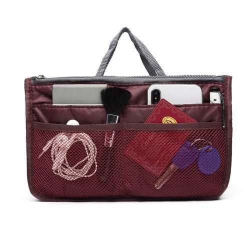 E6876 - Miss Lulu Folding Nylon Handbag Organiser - Burgundy - Easy Luggage