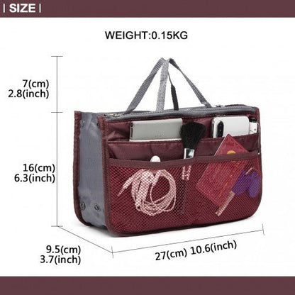 E6876 - Miss Lulu Folding Nylon Handbag Organiser - Burgundy - Easy Luggage
