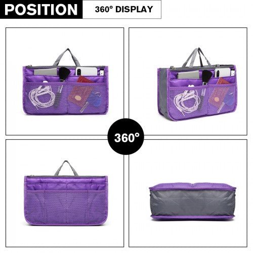 E6876 - Miss Lulu Folding Nylon Handbag Organiser - Purple - Easy Luggage