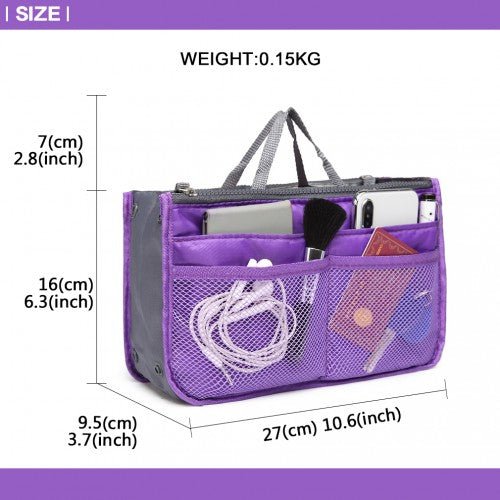 E6876 - Miss Lulu Folding Nylon Handbag Organiser - Purple - Easy Luggage