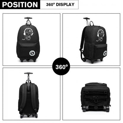 E6877 - Kono Multi - functional Glow - in - the - Dark Trolley Backpack - Black - Easy Luggage