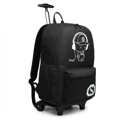 E6877 - Kono Multi - functional Glow - in - the - Dark Trolley Backpack - Black - Easy Luggage