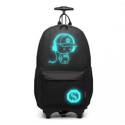 E6877 - Kono Multi - functional Glow - in - the - Dark Trolley Backpack - Black - Easy Luggage