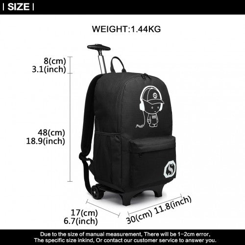 E6877 - Kono Multi - functional Glow - in - the - Dark Trolley Backpack - Black - Easy Luggage