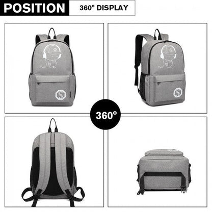 E6877 - Kono Multi - functional Glow - in - the - Dark Trolley Backpack - Grey - Easy Luggage