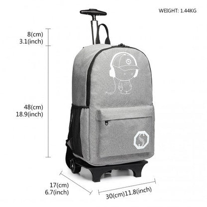 E6877 - Kono Multi - functional Glow - in - the - Dark Trolley Backpack - Grey - Easy Luggage