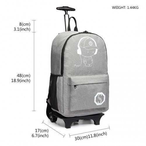 E6877 - Kono Multi - functional Glow - in - the - Dark Trolley Backpack - Grey - Easy Luggage