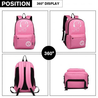 E6877 - Kono Multi - functional Glow - in - the - Dark Trolley Backpack - Pink - Easy Luggage