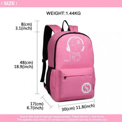 E6877 - Kono Multi - functional Glow - in - the - Dark Trolley Backpack - Pink - Easy Luggage