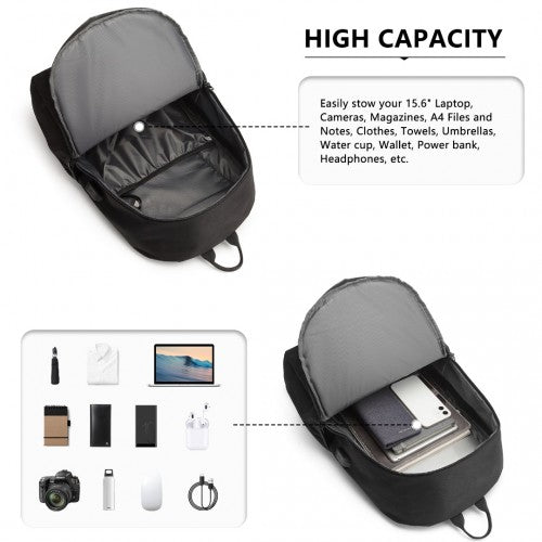 E6879 - Kono Glow In The Dark Waterproof USB Charging Backpack With Pencil Case - Black - Easy Luggage