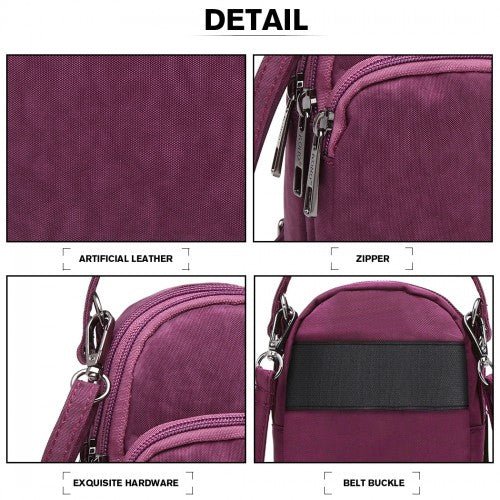 E6901 - Kono Compact Multi Compartment Cross Body Bag - Purple - Easy Luggage