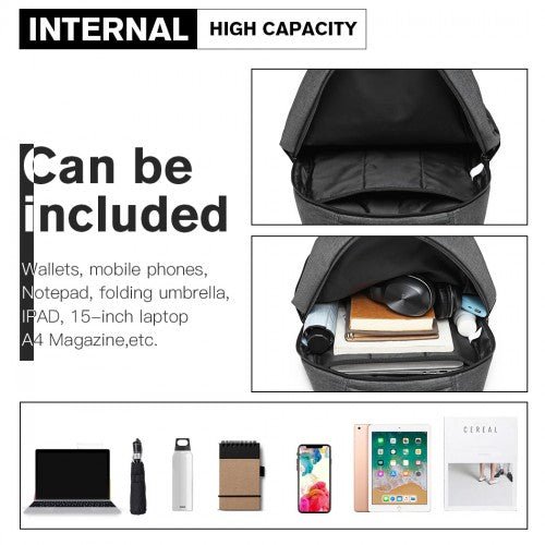 E6904 - Kono Large Backpack with USB Charging Interface - Grey - Easy Luggage