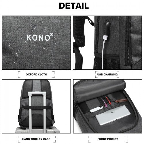 E6904 - Kono Large Backpack with USB Charging Interface - Grey - Easy Luggage