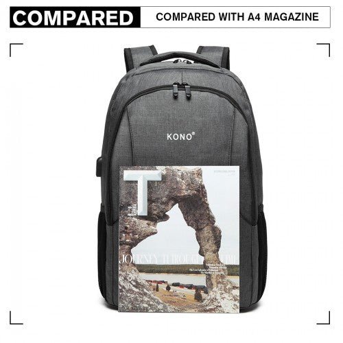 E6904 - Kono Large Backpack with USB Charging Interface - Grey - Easy Luggage