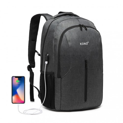 E6904 - Kono Large Backpack with USB Charging Interface - Grey - Easy Luggage