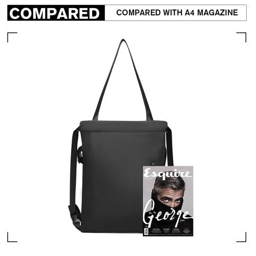 E6912 - Kono Nylon Multi Way Drawstring Backpack Shoulder Bag - Black - Easy Luggage