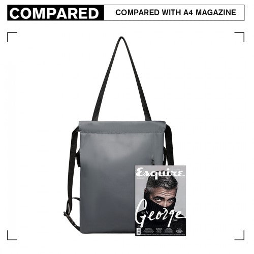 E6912 - Kono Nylon Multi Way Drawstring Backpack Shoulder Bag - Grey - Easy Luggage