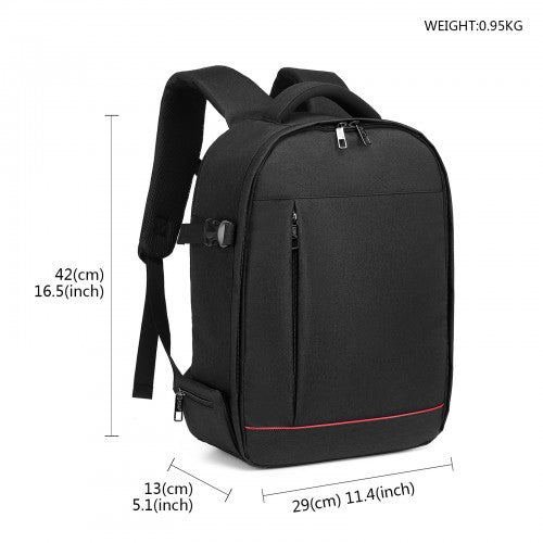 E6928 - Kono Water Resistant Shockproof DSLR Camera Backpack - Black - Easy Luggage