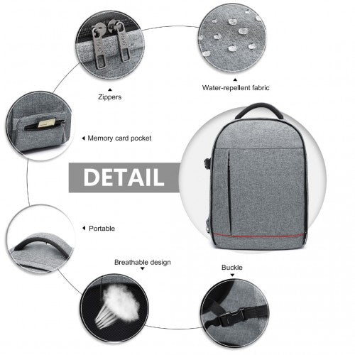 E6928 - Kono Water Resistant Shockproof DSLR Camera Backpack - Light Grey - Easy Luggage