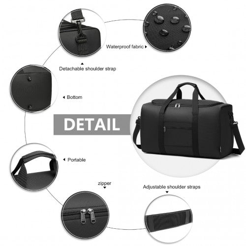 EA2112 - Kono Waterproof Lightweight Travel Duffle Bag Sports Holdall - Black - Easy Luggage