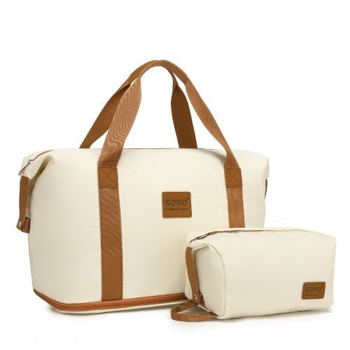 EA2212 - Kono Two Pieces Expandable Durable Waterproof Travel Duffel Bag Set - Beige And Brown - Easy Luggage