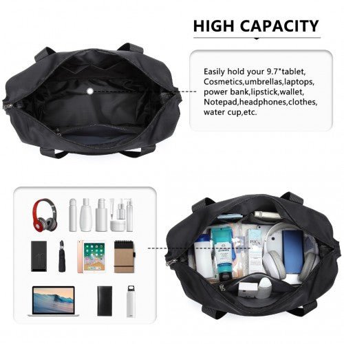 EA2212 - Kono Two Pieces Expandable Durable Waterproof Travel Duffel Bag Set - Black - Easy Luggage