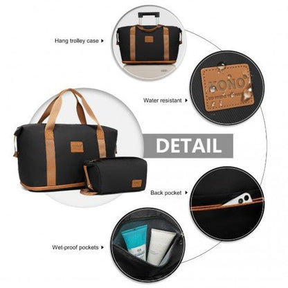 EA2212 - Kono Two Pieces Expandable Durable Waterproof Travel Duffel Bag Set - Black And Brown - Easy Luggage