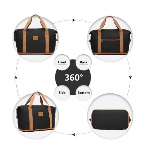 EA2212 - Kono Two Pieces Expandable Durable Waterproof Travel Duffel Bag Set - Black And Brown - Easy Luggage