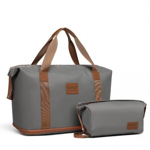 EA2212 - Kono Two Pieces Expandable Durable Waterproof Travel Duffel Bag Set - Grey And Brown - Easy Luggage