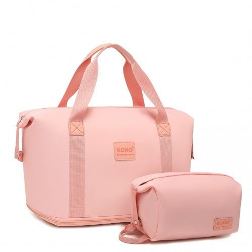 EA2212 - Kono Two Pieces Expandable Durable Waterproof Travel Duffel Bag Set - Pink - Easy Luggage