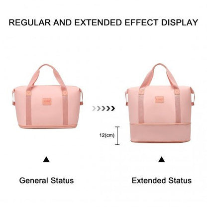 EA2212 - Kono Two Pieces Expandable Durable Waterproof Travel Duffel Bag Set - Pink - Easy Luggage