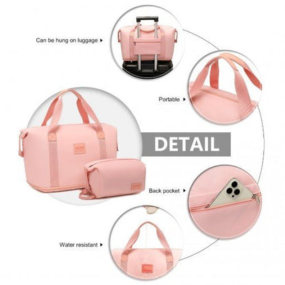 EA2212 - Kono Two Pieces Expandable Durable Waterproof Travel Duffel Bag Set - Pink - Easy Luggage