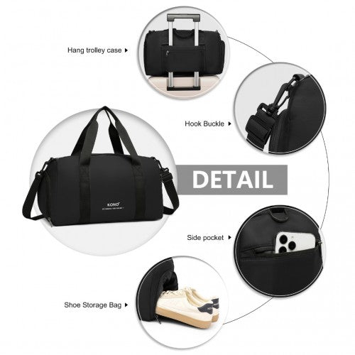 EA2305 - Kono Waterproof Duffel Bag Lightweight Sports Gym Bag With Shoes Compartment - Black - Easy Luggage