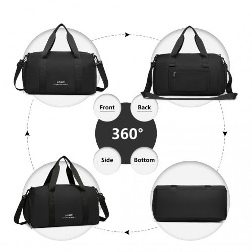 EA2305 - Kono Waterproof Duffel Bag Lightweight Sports Gym Bag With Shoes Compartment - Black - Easy Luggage