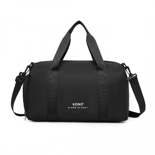 EA2305 - Kono Waterproof Duffel Bag Lightweight Sports Gym Bag With Shoes Compartment - Black - Easy Luggage