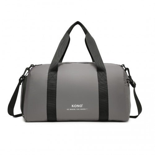 EA2305 - Kono Waterproof Duffel Bag Lightweight Sports Gym Bag With Shoes Compartment - Grey - Easy Luggage