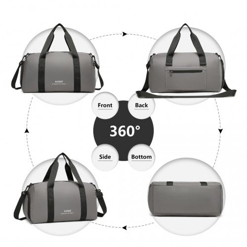 EA2305 - Kono Waterproof Duffel Bag Lightweight Sports Gym Bag With Shoes Compartment - Grey - Easy Luggage