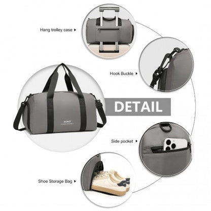 EA2305 - Kono Waterproof Duffel Bag Lightweight Sports Gym Bag With Shoes Compartment - Grey - Easy Luggage