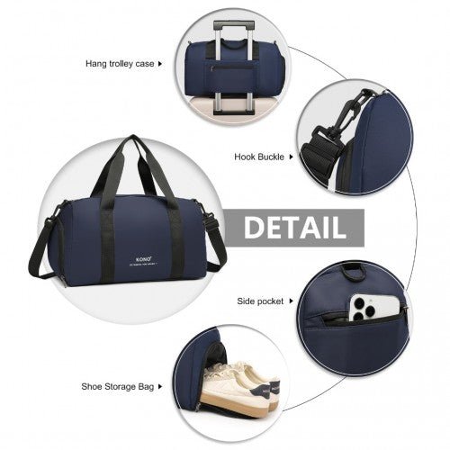 EA2305 - Kono Waterproof Duffel Bag Lightweight Sports Gym Bag With Shoes Compartment - Navy - Easy Luggage